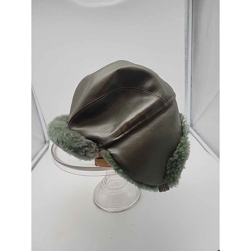 Vintage Olive Green Fur Trimmer Trooper Cap Hat Warm Winter Size Medium USA Made